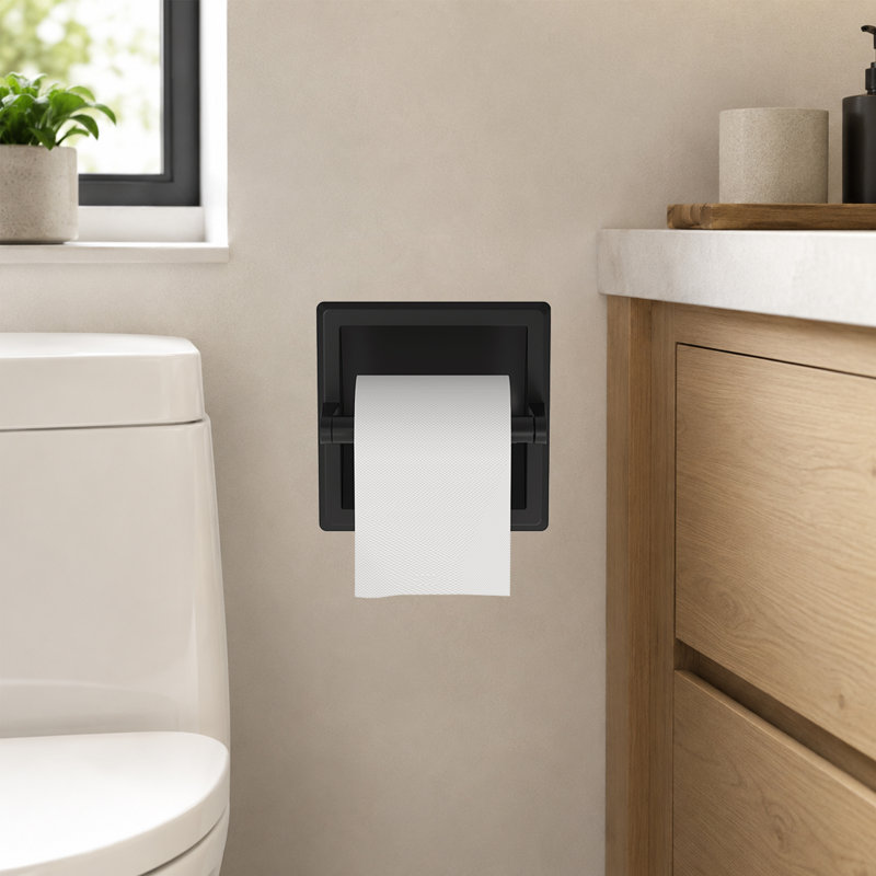 Porte-papier hygiénique encastré à rouleau simple noir mat Artisan, porte-papier hygiénique encastré moderne, Noir mat