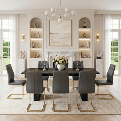 8-Person Modern Dining Table Set With PU Leather Chairs