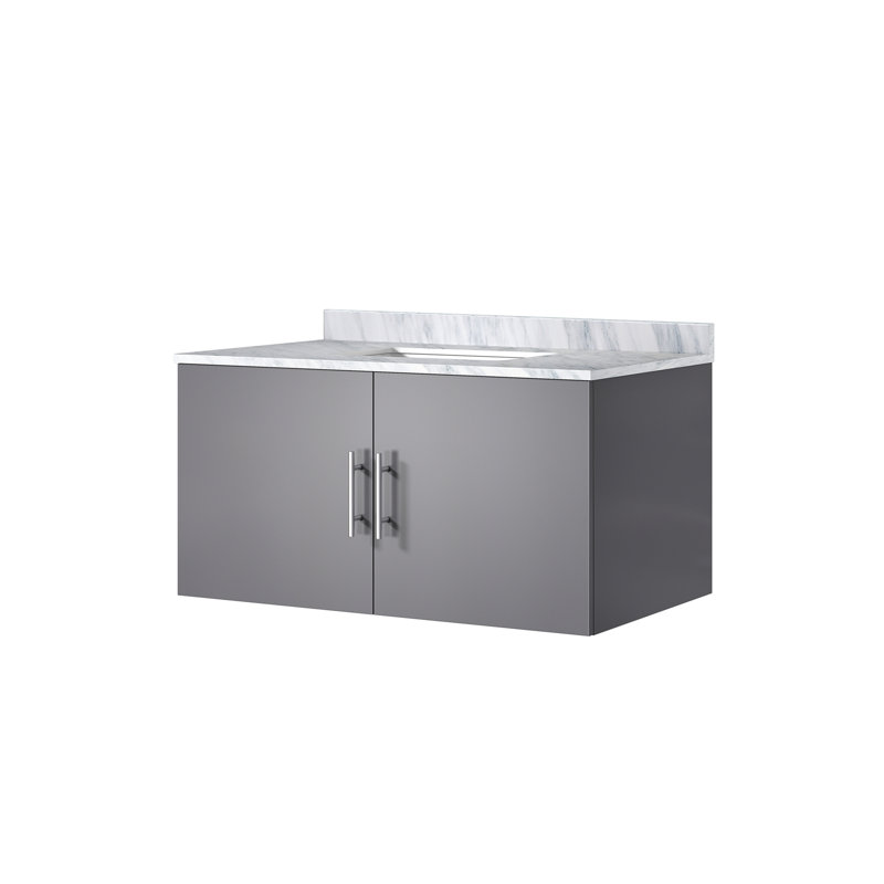 Meuble-lavabo de salle de bain avec comptoir en marbre de Carrare (SINK SINK), Gris foncé, L 36 po