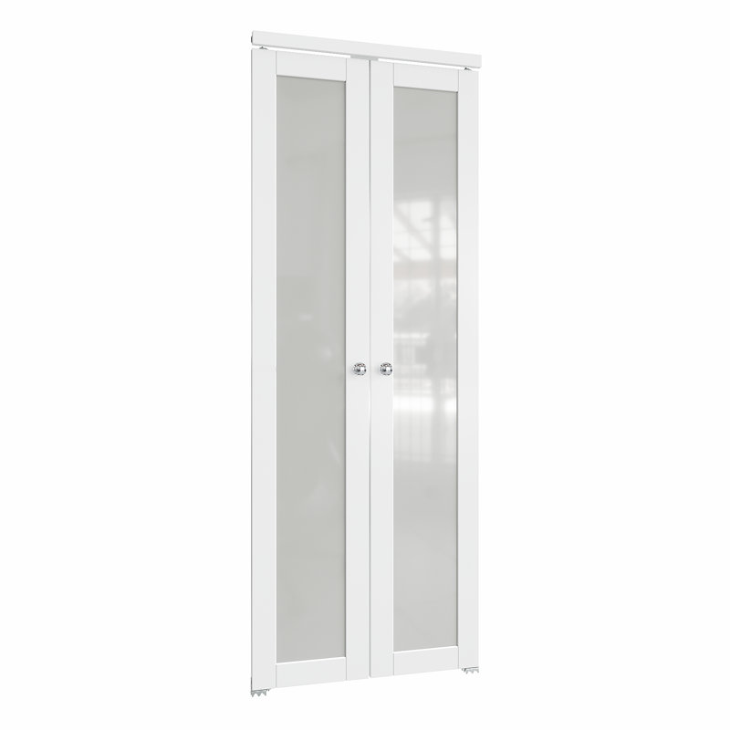 Porte française pivotante en bois manufacturé à noyau solide avec verre givré pour plus d'intimité et de lumière, avec quincaillerie d'installation