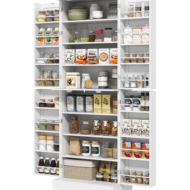 Armoire de cuisine 65 po pour garde-manger blanc moderne avec portes et tablettes