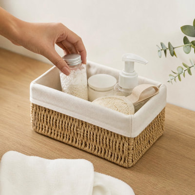 Panier en coton tressé à la main, panier de rangement décoratif en osier tressé, pour étagères ouvertes, comptoir de salle de bain, armoires de cuisine, rangement pour articles ménagers divers