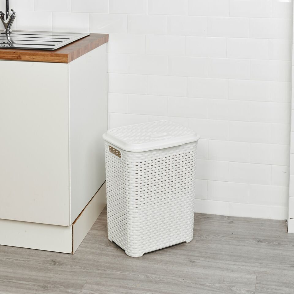 Plastic Rattan Dirty Laundry Clothes Washing Bin Basket Storage Organiser