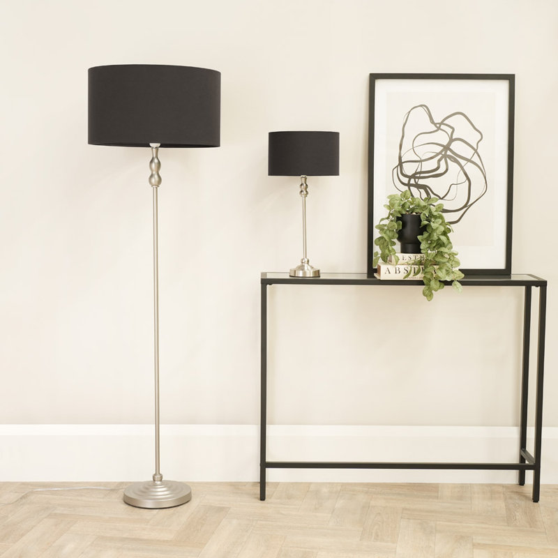 Saylorsburg Metal Table Lamp, Charcoal Fabric, No, Silver