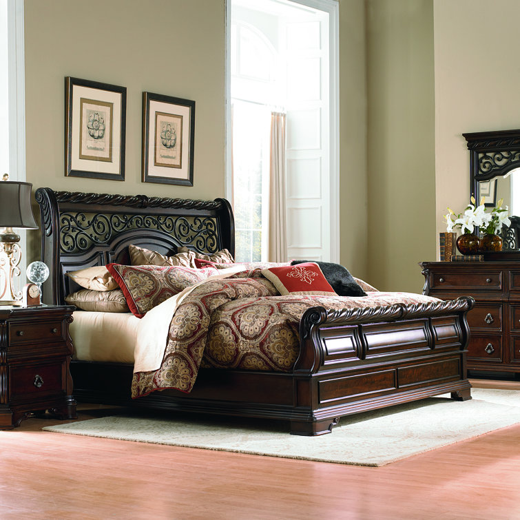 Danaya Sleigh Bed, Dresser & Mirror, Chest, Night Stand Set