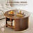 31.5" Handcrafted Round Drum Coffee Table with Storage – Solid Wood Fluted Design -304536492