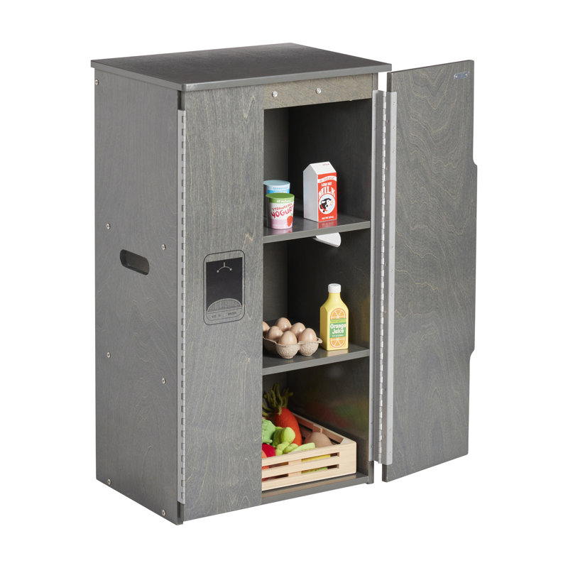 ECR4Kids Wooden Pretend Play Kitchen Refrigerator for Kids, Montessori Furniture, Grey Wash