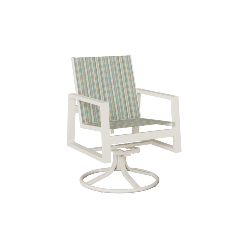 Chaise berçante pivotante en aluminium blanc mat Ohlson avec tissu Windsor, Spa à rayures Windsor, Blanc mat