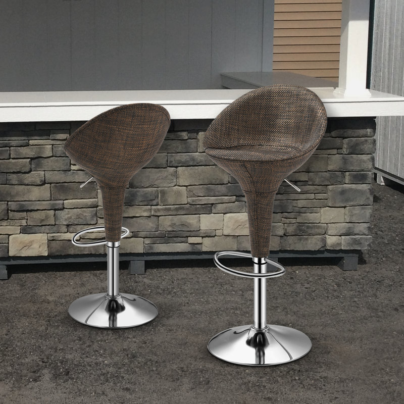 Brown Adjustable Swivel Metal and Rattan Bar Stools (Set of 2)