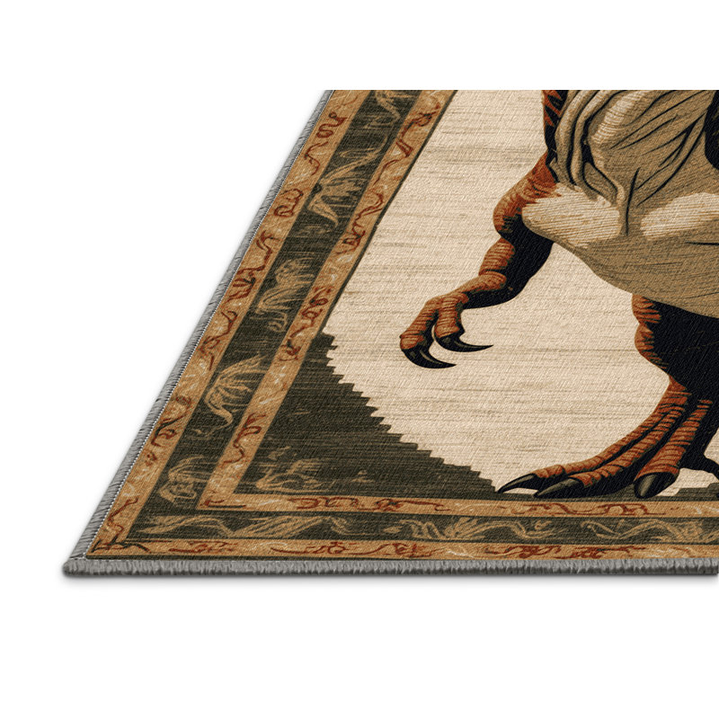 Tapis brun dinosaures lavable à la machine, Rectangle 2 pi x 3 pi