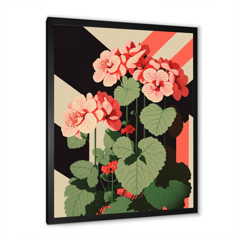 Rétro géranium en rouge et vert I - art mural sur toile florale, H 32 po x l 16 po x P 1 po