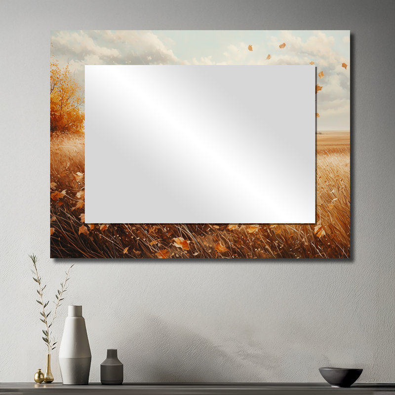 Windy Meadow Prairie Leaves II - Art mural miroir décoratif floral - imprimé sur métal, 30 po x 40 po