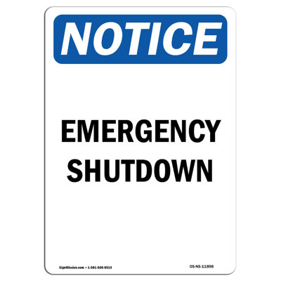 Emergency Shutdown Aluminum Sign 12 x 18
