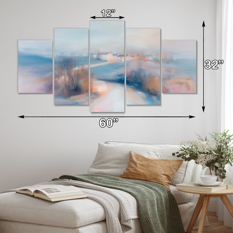 «Grey Pink Minimalisme» Village Mirage III - ensemble d'art mural sur toile