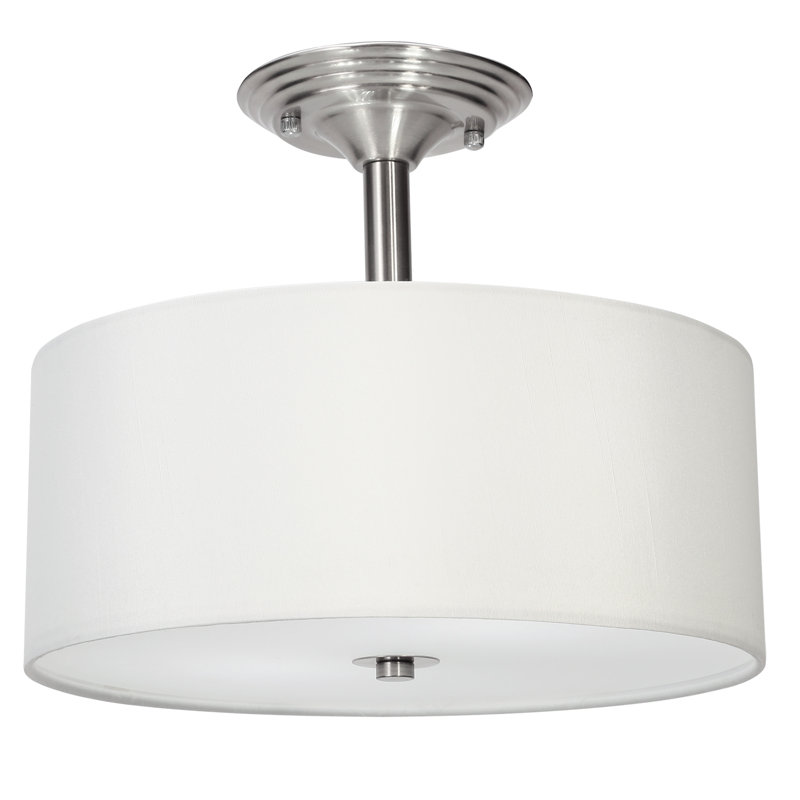 Gillium Fabric Semi Flush Mount, White, Brushed Nickel