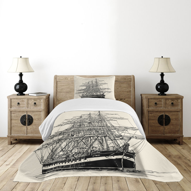 White Quilted Twin Bedspread Set with Pillow Sham
