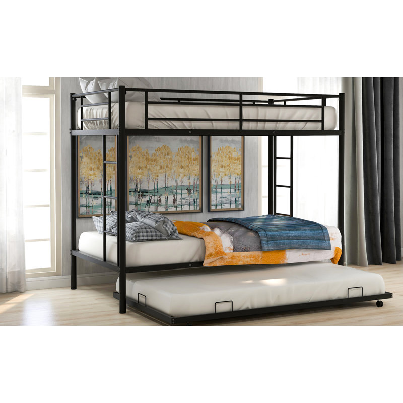 Lit simple superposé au-dessus d'un lit gigogne, structure en métal noir, lit gigogne polyvalent relaxant noir, repos pratique