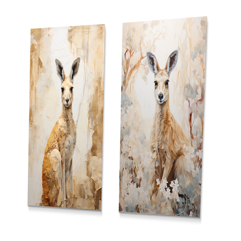 Ensemble de 2 décorations murales kangourou en métal, H 32 po x l 32 po