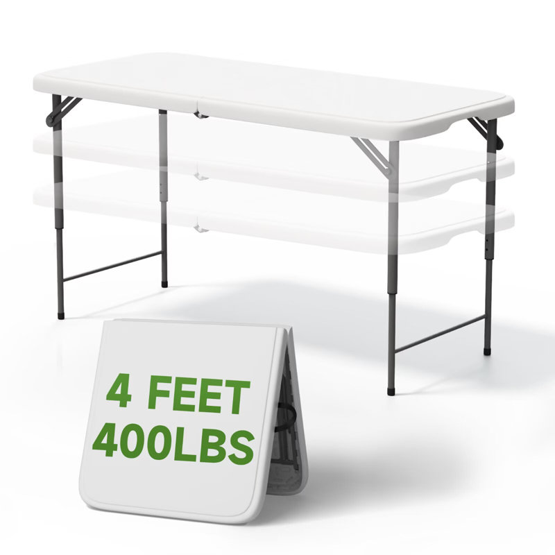 Table pliante rectangulaire en plastique PEHD de 4 pieds, hauteur réglable, 400 lb, usage intérieur et extérieur (ensemble de 1)