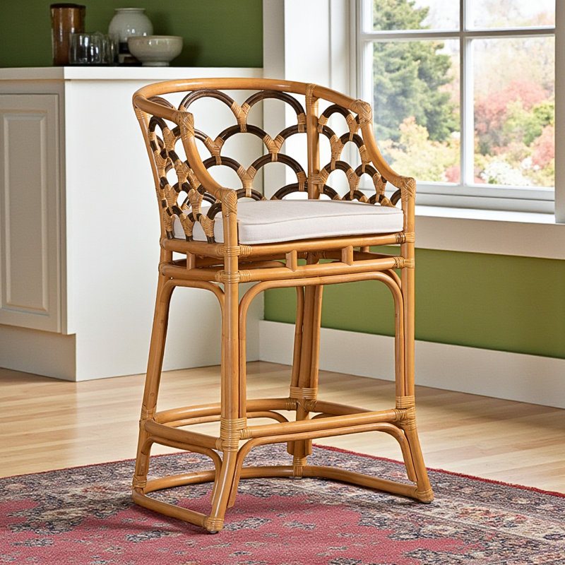 Obsidian Light Honey And Brown Rattan Bar Stool, 39.29'' H X 21.08'' W X 22.14'' D