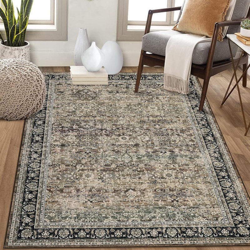 Runner Washable Vintage Floral Entryway Rug Soft Low Pile Non-Slip Non-Shedding Oriental Distressed Rug Hallway Laundry Green