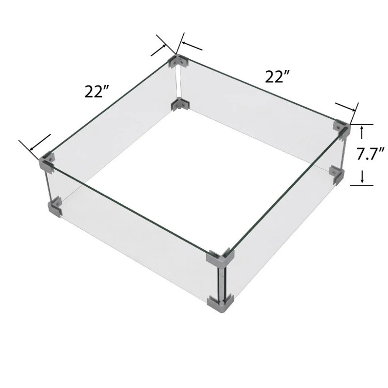 Ashton 22 in. x 22 in. Square Tempered Glass Fire Pit Table Wind Screen with Stainless Steel Attachment Clips