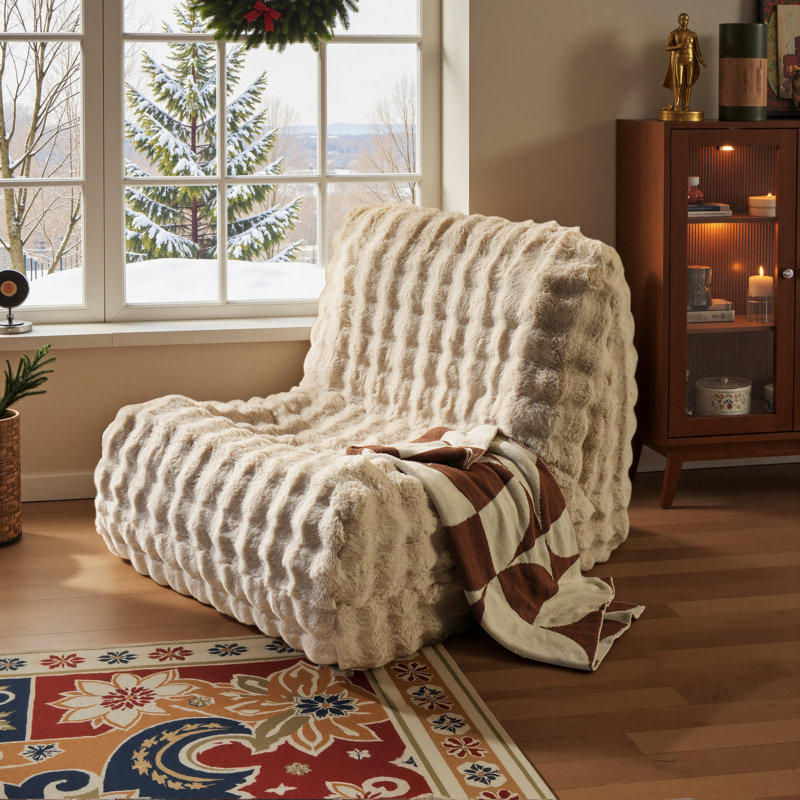 Nathasa Bean Bag Chairs for Adults, Faux Fur Compression Chairs with Memory Foam, Cozy Large Floor Lazy Chair Indoor, Comfy Corner Sofa for Living Room Bedroom Fireside Dorm