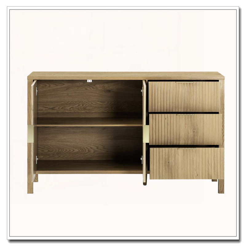 Storage Buffet Cabinet With Hooks And Extra Center Leg,Suitable For Living Room,Entryway,Hallway, Natural