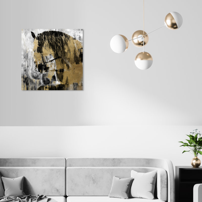 «Animals FireHorse Noir Gold Farm Animals», reproduction d'impression sur toile, Toile tendue, H 20 po x l 20 po x 1,5 po