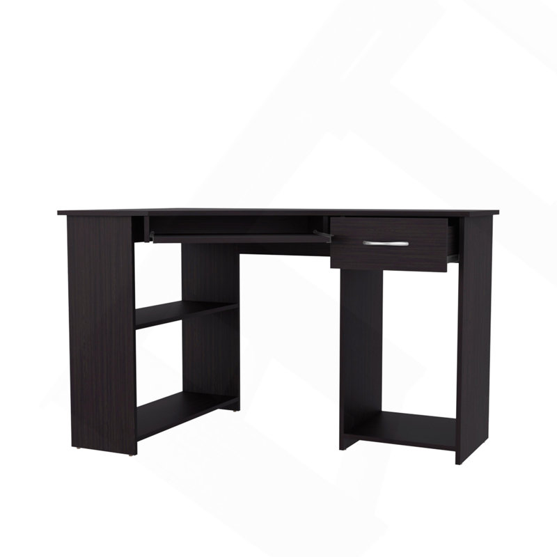 Bureau d'ordinateur d'angle en W avec tiroir et tablette Wenge