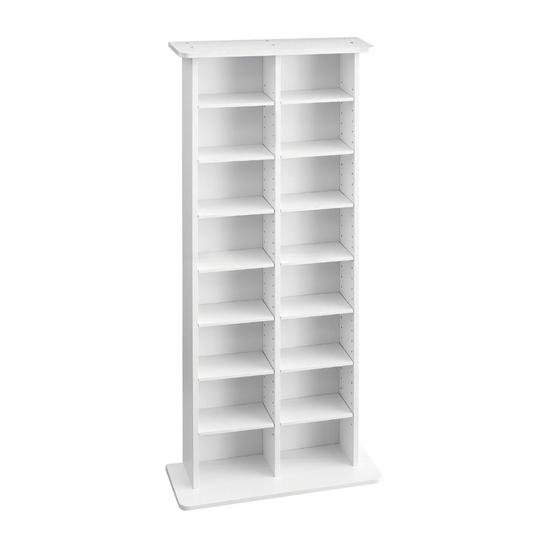 Media Storage Cabinet, 8-Tier DVD Shelf Organizer, 22.01 x 8.74 x 50.98 in Multimedia Storage Organizer for CDs, DVDs, Books & Games, CD Shelf for Living Room, Home Office, Recording Room, White