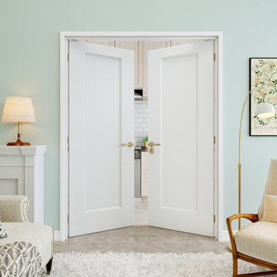 Portes doubles à 1 panneau creux 56 po x 80 po, remplacement de dalle de porte française, finition blanche et à peindre, durable et imperméable, combinaison pour porte de garde-manger, porte de buanderie, porte de placard, porte de pièce, porte de bureau personnel