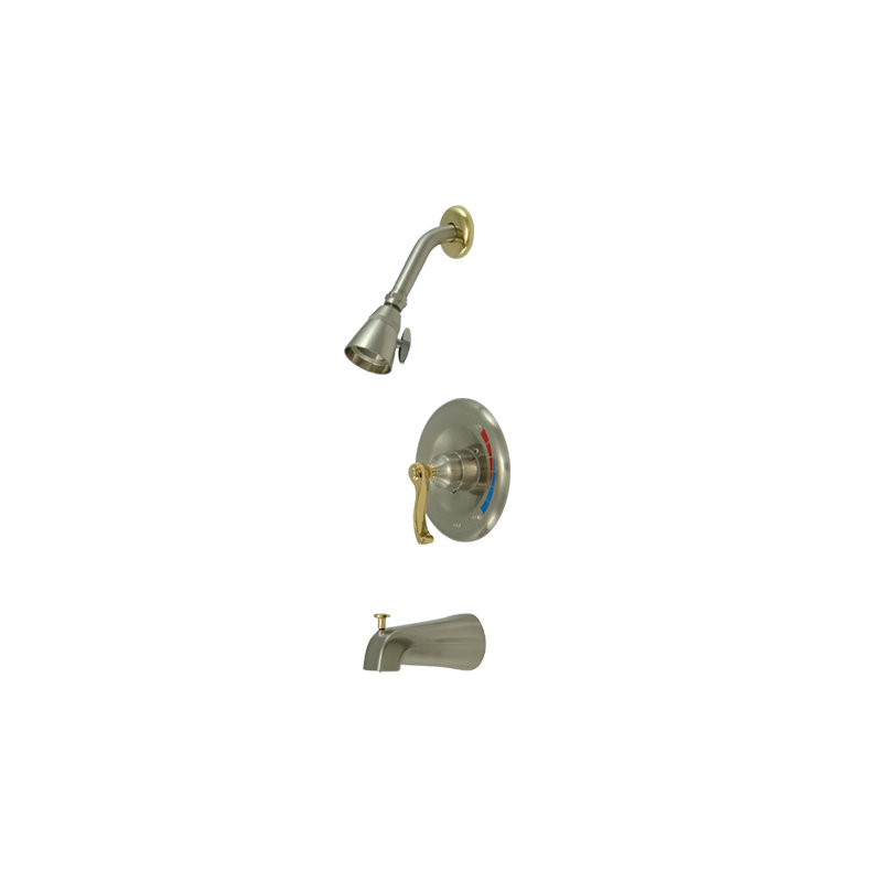 Royale Single Handle Tub and Shower Faucet, Brushed Nickel/Polished Brass