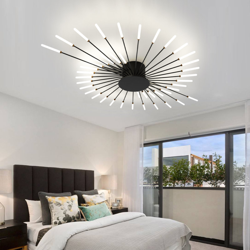 HanranhanModern LED Ceiling Light,42-Light Heads Flower Shape Ceiling Lights,Living Room Light Fixtures, Metal Black