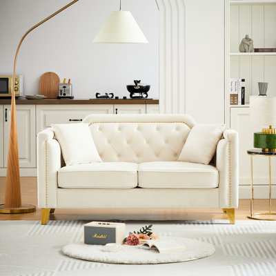 Chenille Living Room Furniture With Metal Legs And Button Tufting Modern