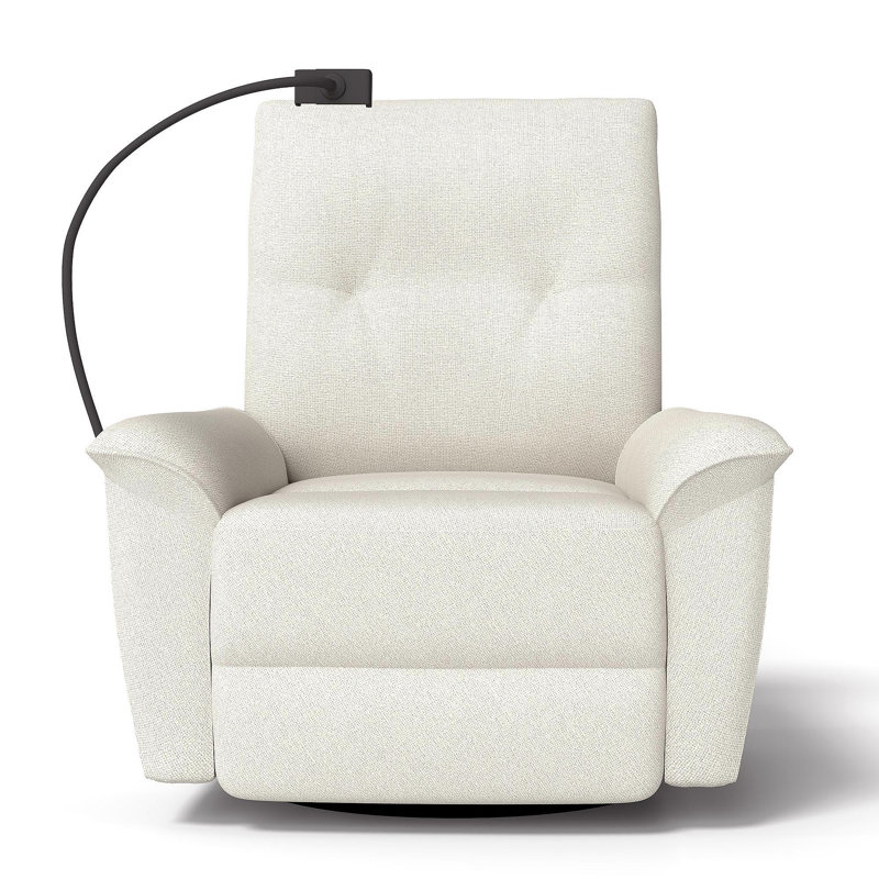 270° Power Swivel Rocker Recliner Chair W/ Phone Holder, Electric Glider Reclining Sofa With USB Ports, Power Swivel Glider, Rocking Chair Nursery Recliners For Living Room Bedroom(Beige-Gray)