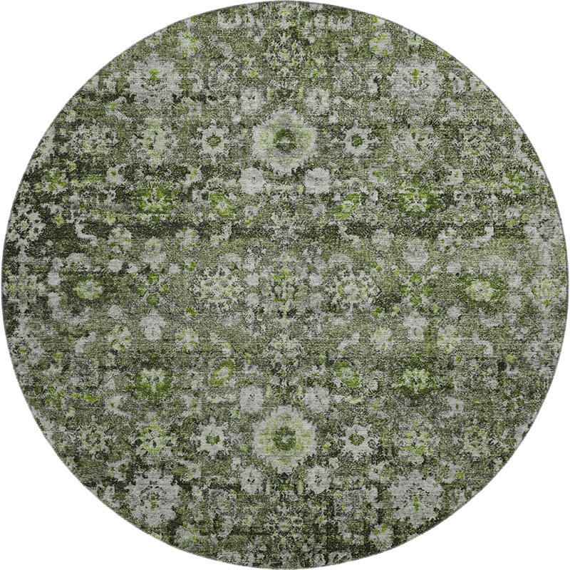 Premium Machine Washable Cerrito Green Rug, Round 8'