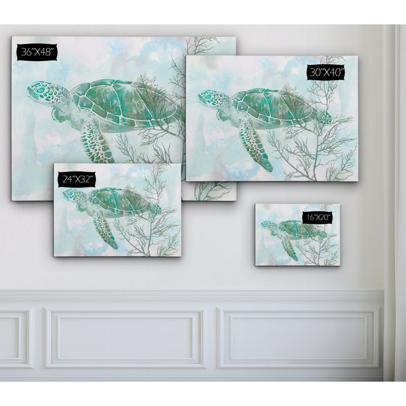 « sea turtle ii », reproduction de peinture à l’aquarelle sur toile, H 27 po x l 18 po x P 1 po