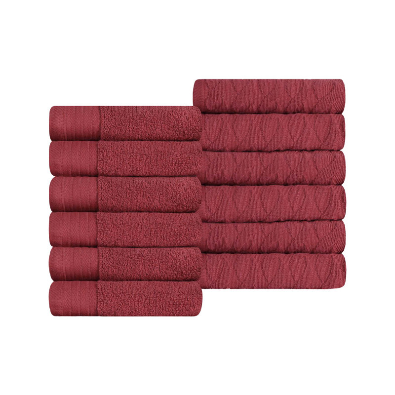 Ensemble de 12 serviettes de toilette en jacquard de coton turc et en coton uni Dayeli, Blanc