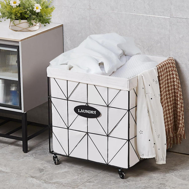 Collapsible Rolling Laundry Hamper, Black, 25.2" H x 22.8" W x 22" D