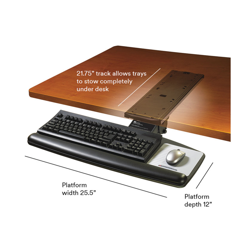 Black Adjustable Sit/Stand Keyboard Tray with Gel Wrist Rest