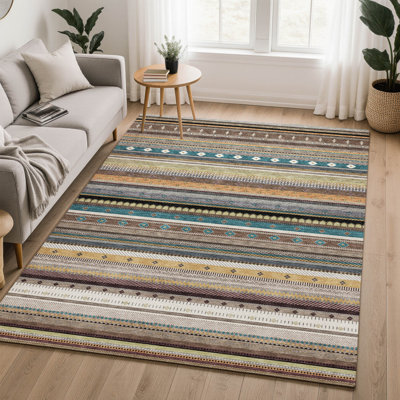 Premium Machine Washable Mayfield AMF2218 Striped Rug