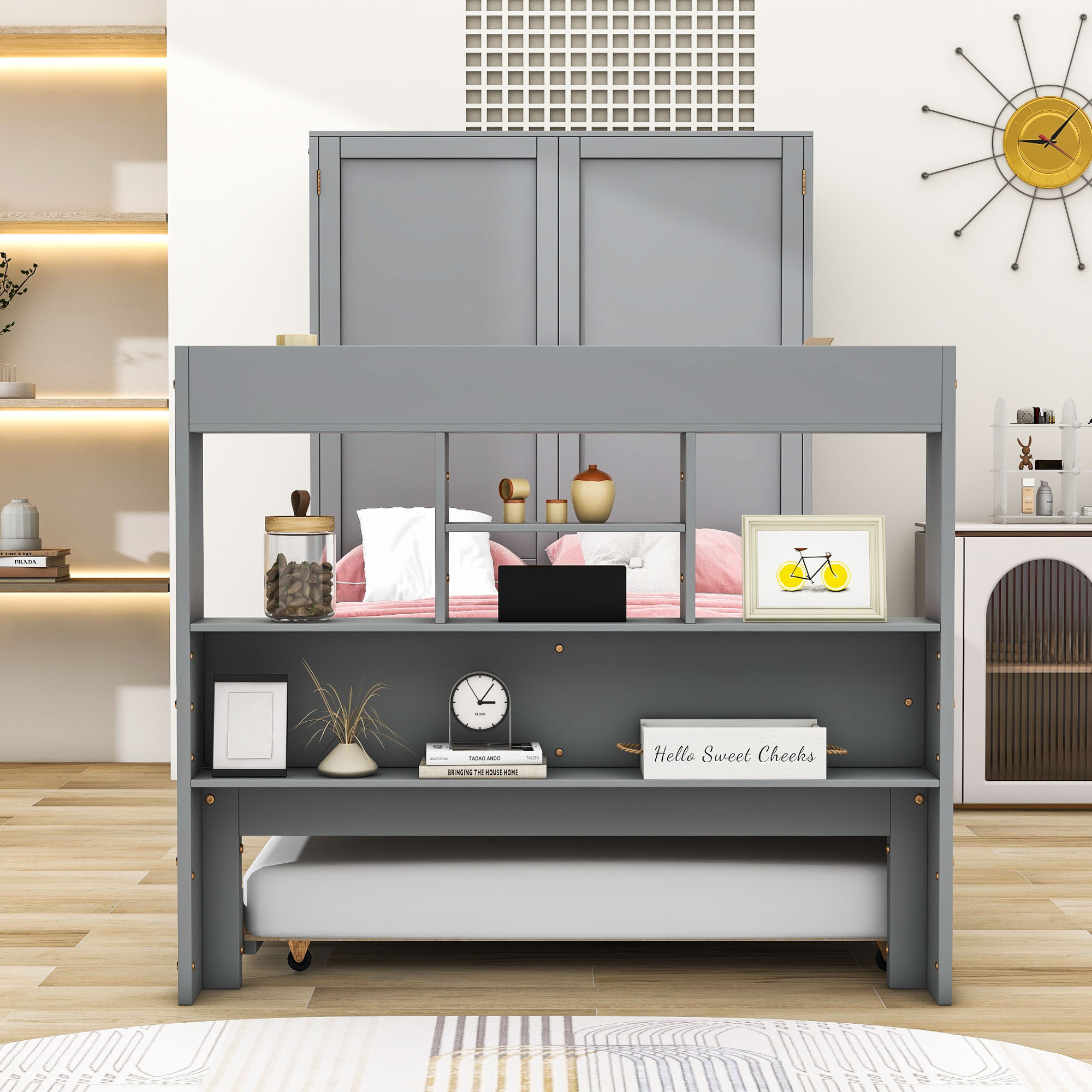 Lark Manor™ Twin Wood Platform Bed with Movable Bedside Table,Footboard ...