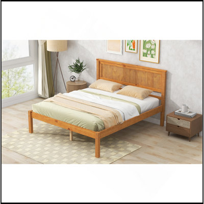 Platform Bed Frame With Headboard, Wood Slat Support, No Box Spring Needed, Full, Oak