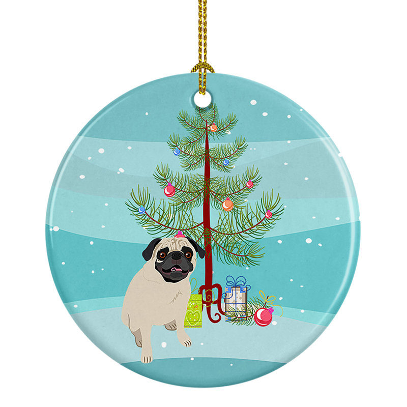 Pug Fawn #2 Christmas Ceramic Ornament, Pug Fawn #2