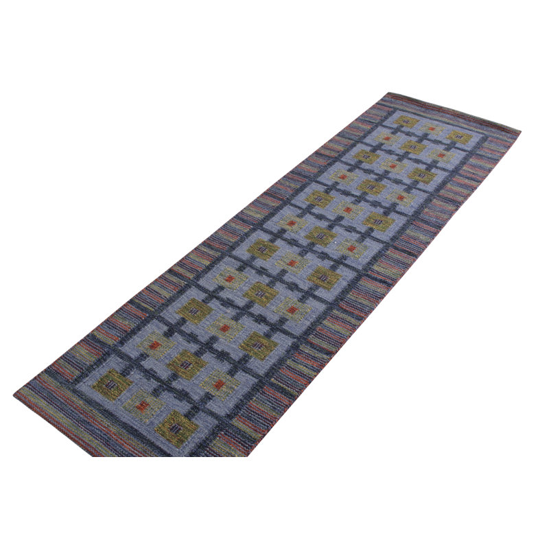 Scandinavian Hand Knotted Wool Geometric Area Rug, Rectangle 10' x 14'