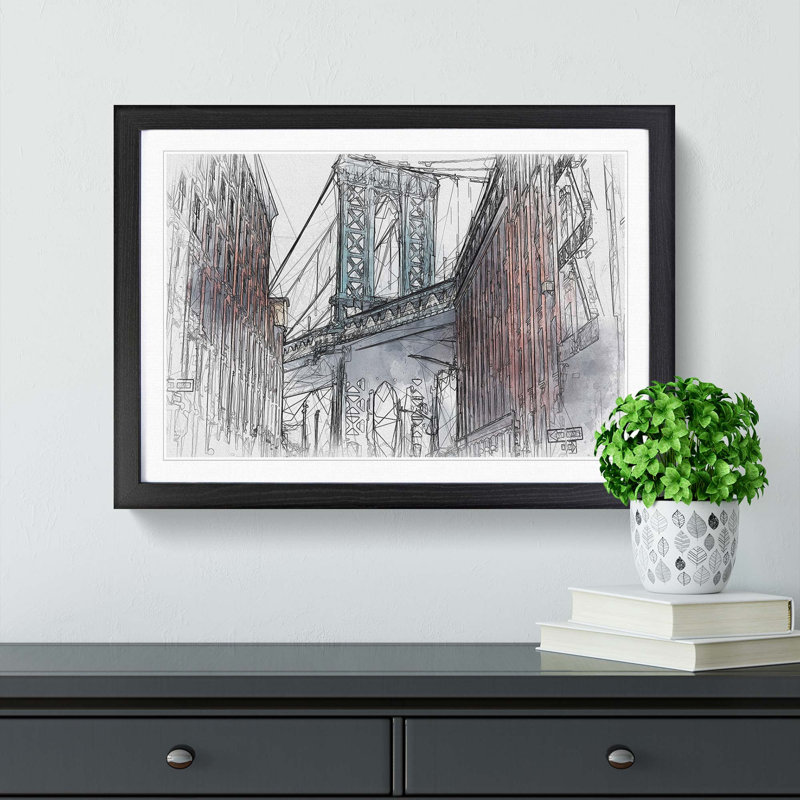 George Washington Bridge in Abstract - Framed Print, 27cm H x 36cm W x 2cm D, Black Framed