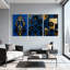 Abstrait bleu doré à motif géométrique abstrait, ensemble de 3 impressions sur toile-698084654