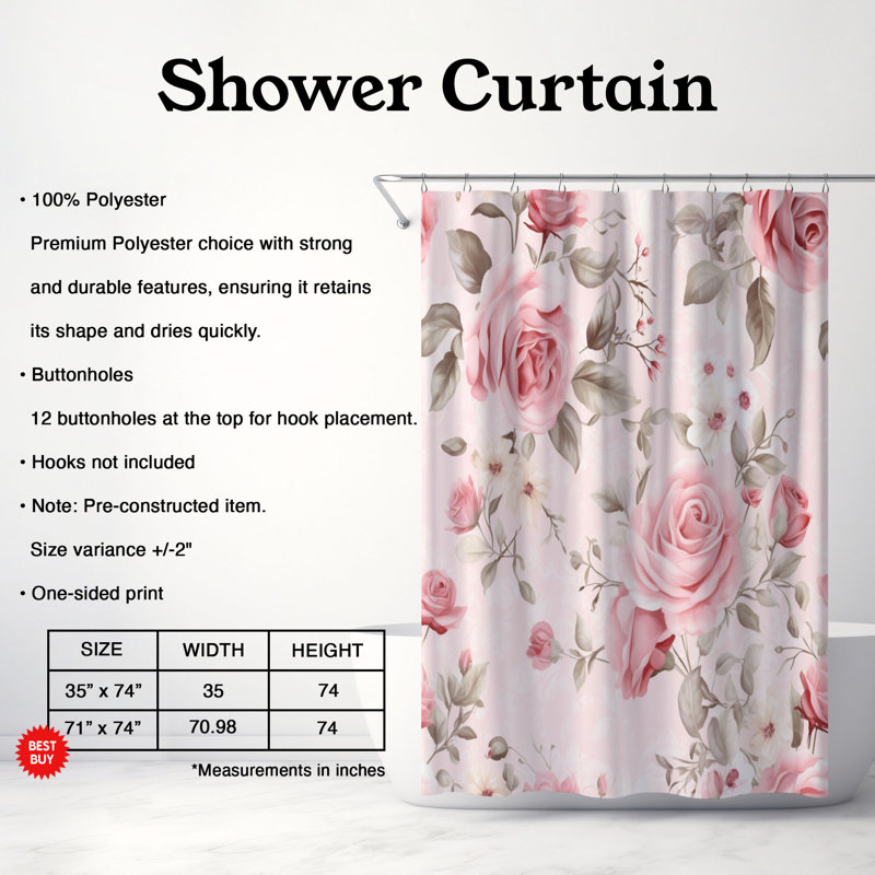 Chic Rose - Rideau de douche Premium, H 74 po x l 71 po