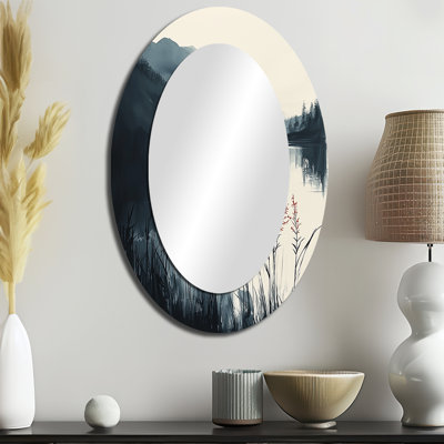 Blanc et noir Silent Ridge - grand miroir mural ovale sur métal